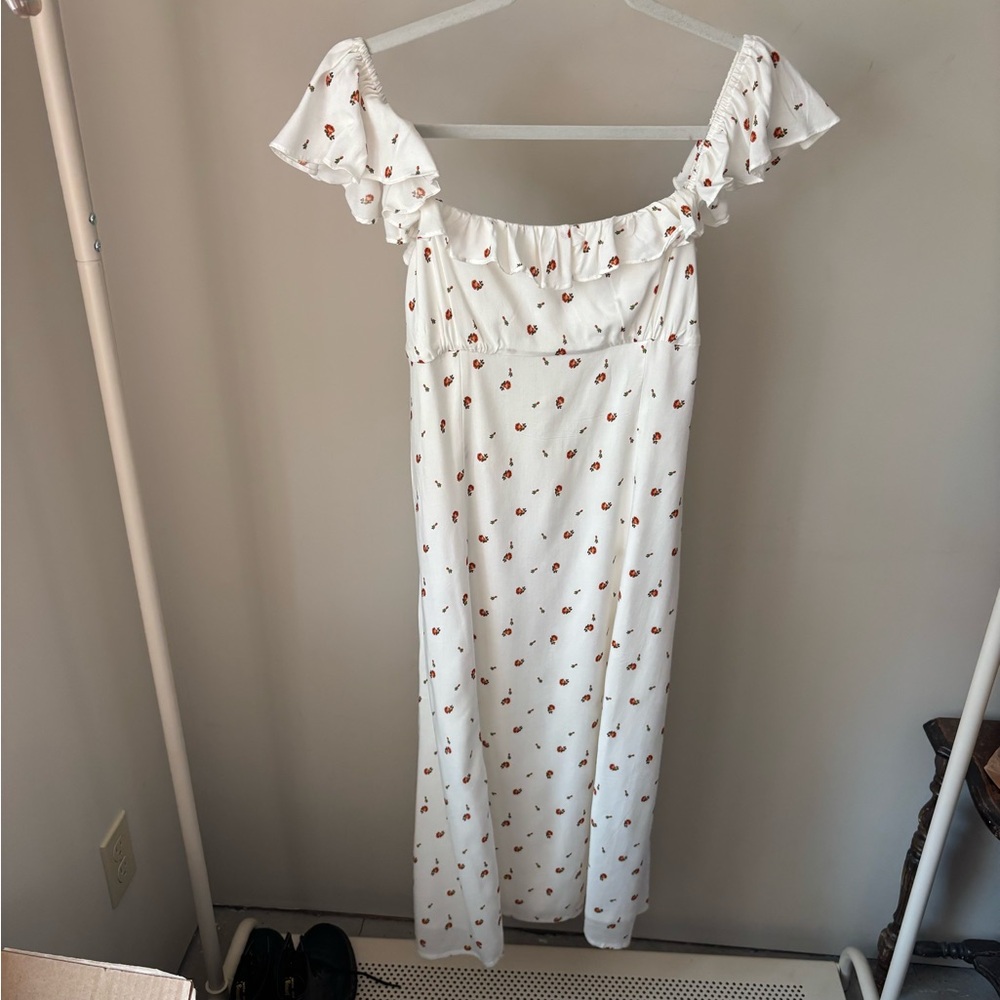 Backyard Roses White Midi Dress